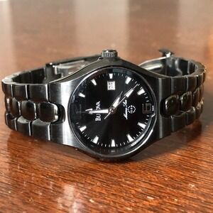 Bulova Marine Star 29mm Black Date Dial Quartz Watch‎ New Battery Works
